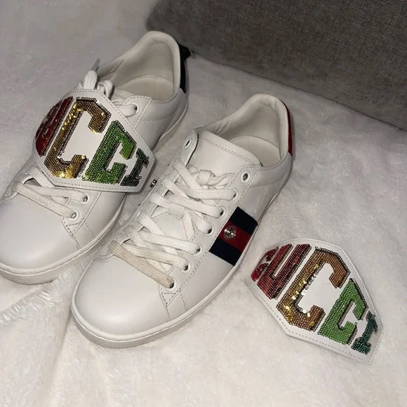 Gucci White Leather And Canvas Ace Sneakers